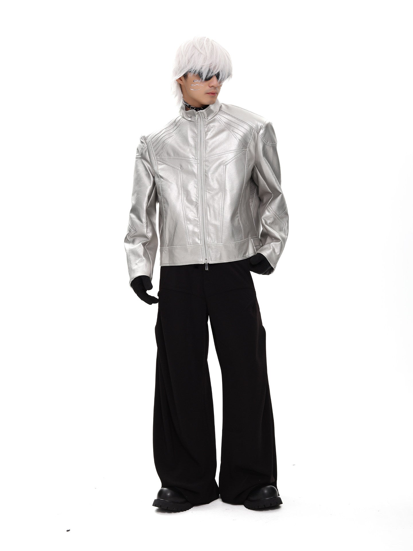 SILVER METAL BONE NICHE OVERSIZED LEATHER JACKET