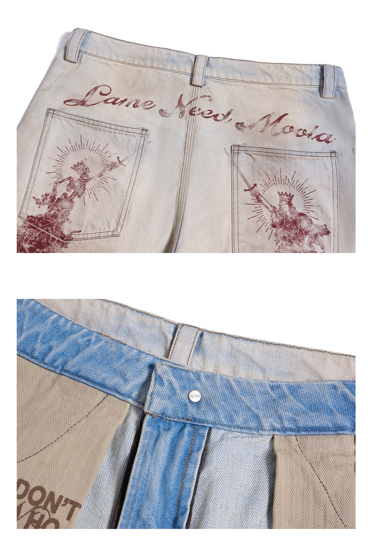 VINTAGE FLORAL LETTER PRINT SPRAY DIRTY JEANS