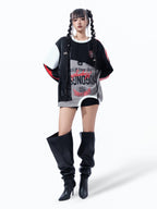 COLOR‑BLOCK IRREGULAR SPLICING DECONSTRUCTED RACING‑STYLE LONG‑SLEEVE