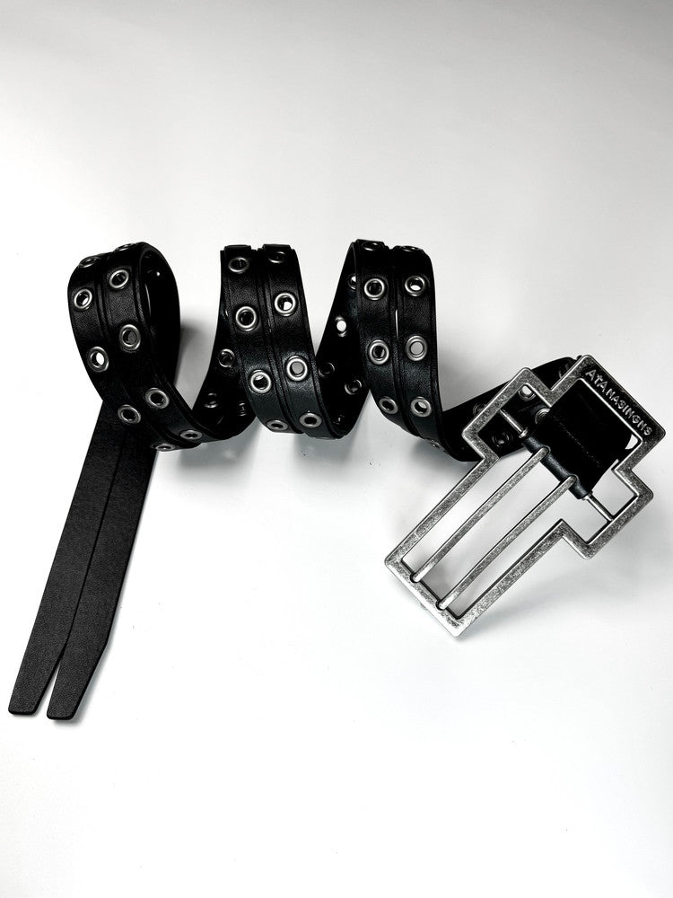 DISTRESSED CROSS DOUBLE‑LAYER COWHIDE BELT