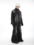 HEAVYWEIGHT WASHED PATCHWORK WIDE-LEG JEANS