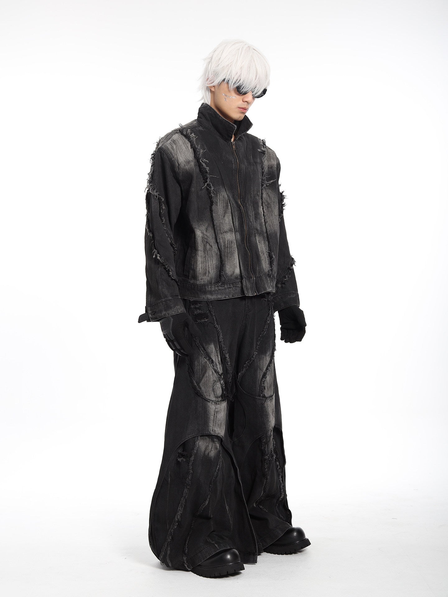 HEAVYWEIGHT WASHED PATCHWORK WIDE-LEG JEANS