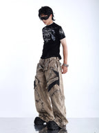 HEAVY-DUTY WASTELAND-STYLE ASYMMETRIC LAYERED DENIM JEANS