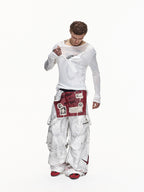 VINTAGE DETACHABLE STRAP EMBROIDERED PATCH CARGO PANTS