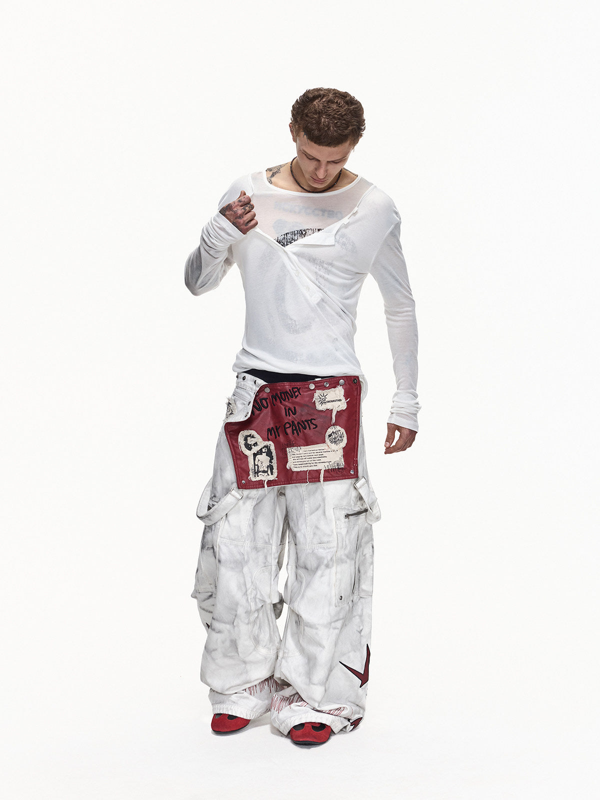 VINTAGE DETACHABLE STRAP EMBROIDERED PATCH CARGO PANTS