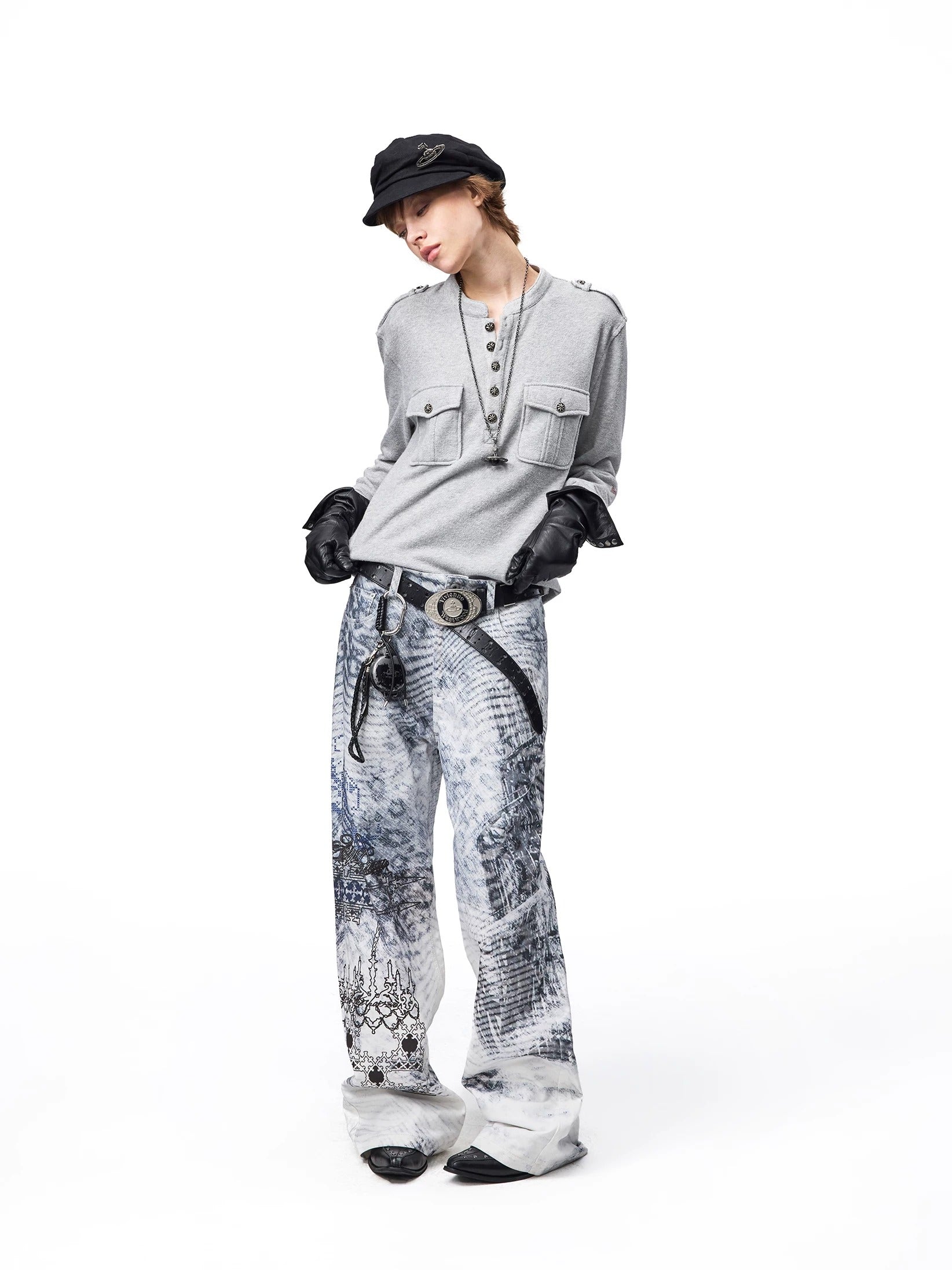 VINTAGE BLIZZARD PRINT BRUSHED TWILL WHITE STRAIGHT LEG DENIM PANTS Secondary image