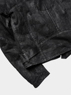 HEAVY‑DUTY WAXED LAPEL COLLAR DUAL‑ZIPPER CROPPED WIDE TWILL BIKER JACKET