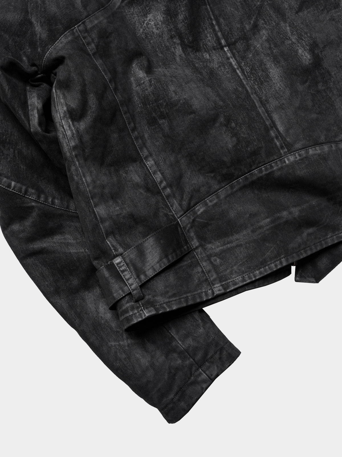 HEAVY‑DUTY WAXED LAPEL COLLAR DUAL‑ZIPPER CROPPED WIDE TWILL BIKER JACKET