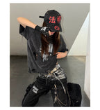 DISTRESSED PRINT RIPPED T-SHIRT
