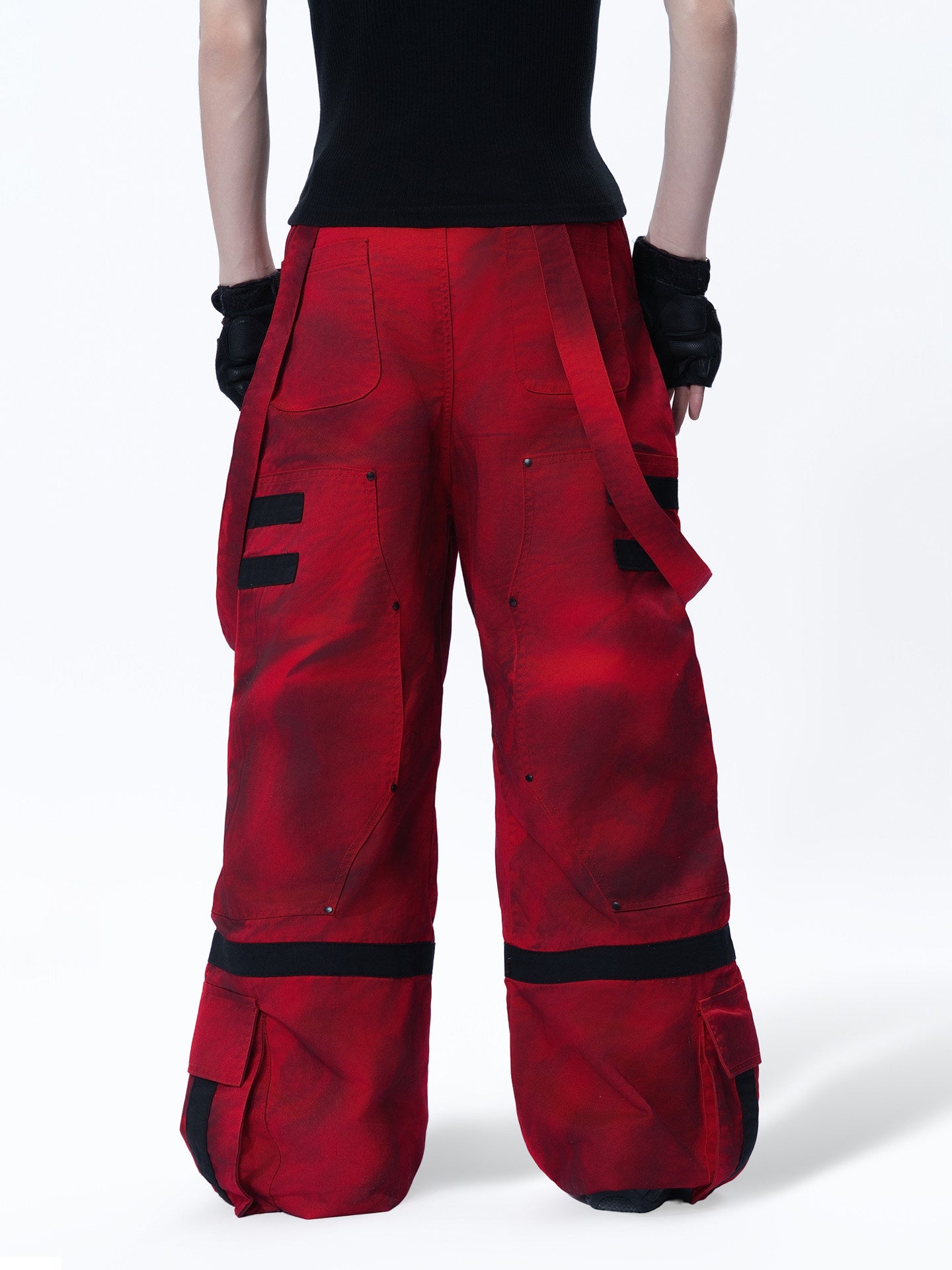 CYBERPUNK STYLE MULTI POCKET CARGO PANTS WITH KNEE GUARD DECOR