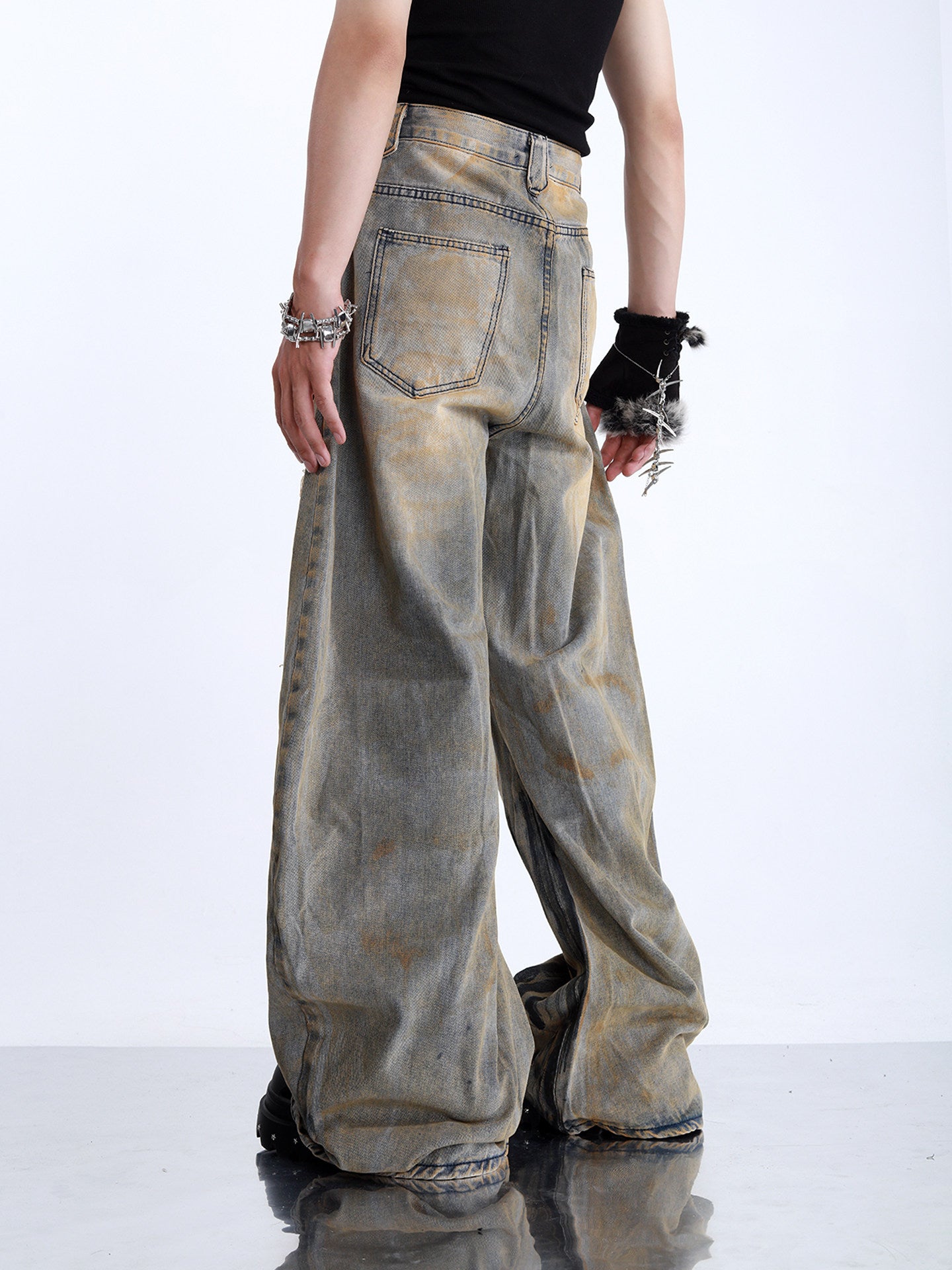 AMERICAN-STYLE LOOSE-FIT DISTRESSED STREETWEAR JEANS