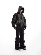 HEAVYWEIGHT CAMO RIVET HOODED BOMBER JACKET