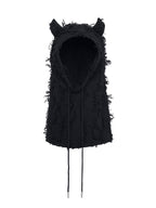 DISTRESSED WASH DEVIL HORN EAR FAUX YARN BEANIE UNISEX
