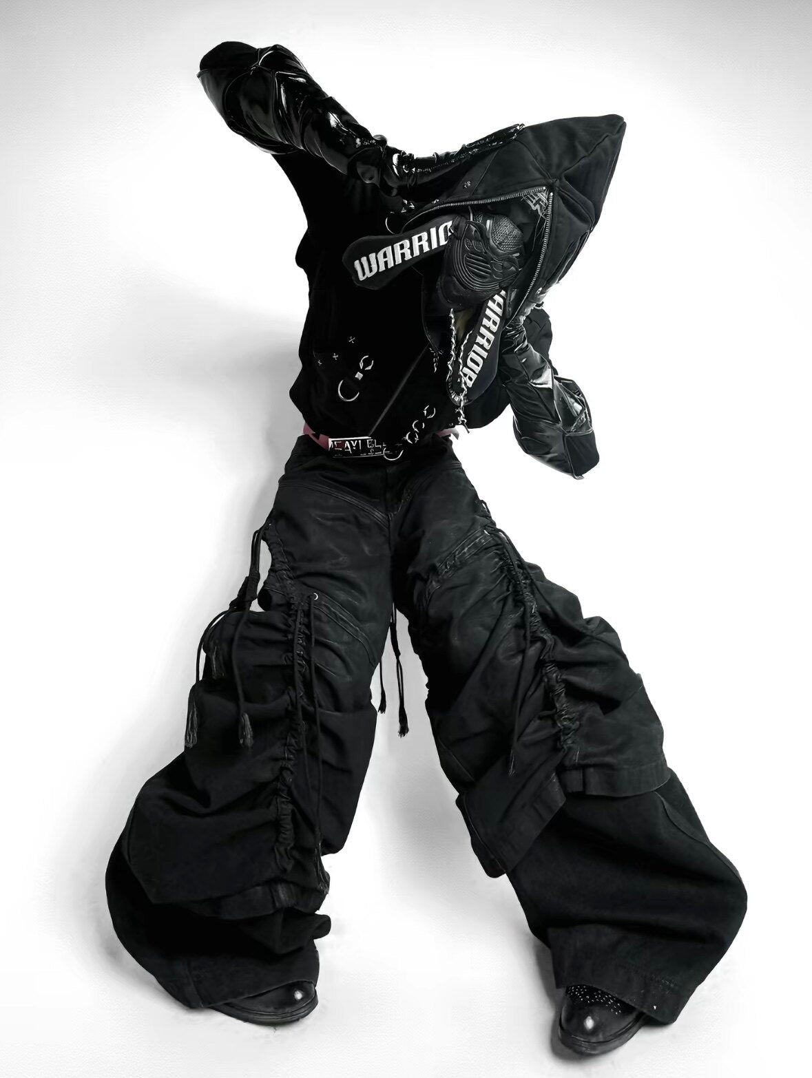 DARK NICHE STRUCTURED PLEATED WAXED HEAVYWEIGHT BAGGY JEANS