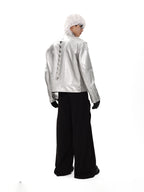 SILVER METAL BONE NICHE OVERSIZED LEATHER JACKET