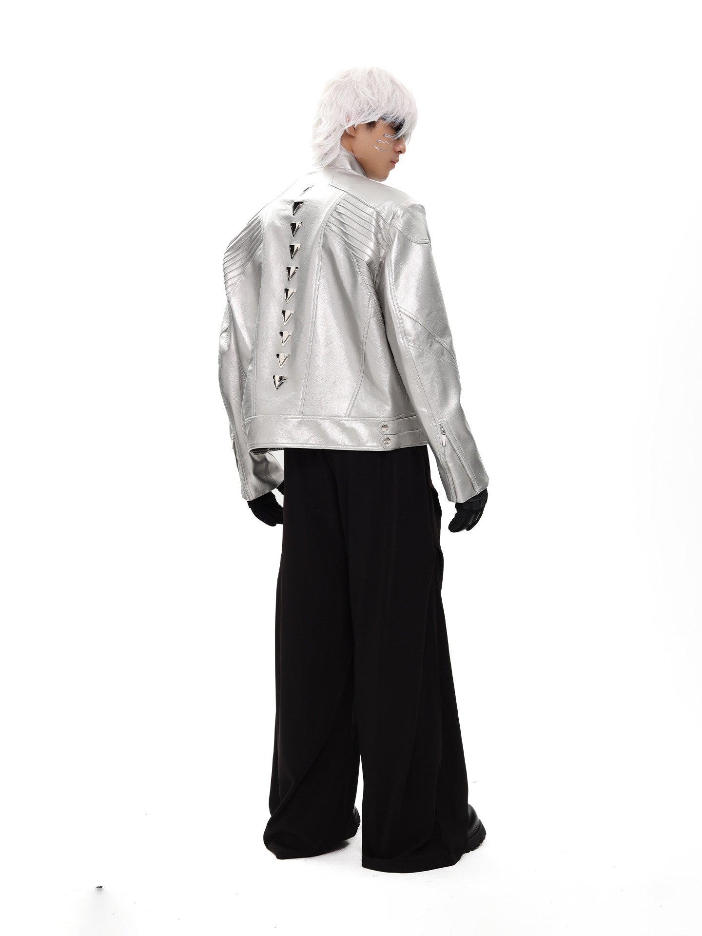 SILVER METAL BONE NICHE OVERSIZED LEATHER JACKET