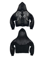 DOUBLE‑CROCODILE SHARK RIVET WASHED BOXY HOODIE