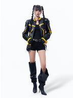 Techwear Shoulder‑Guard Racing Leather Jacket Casual Outerwear