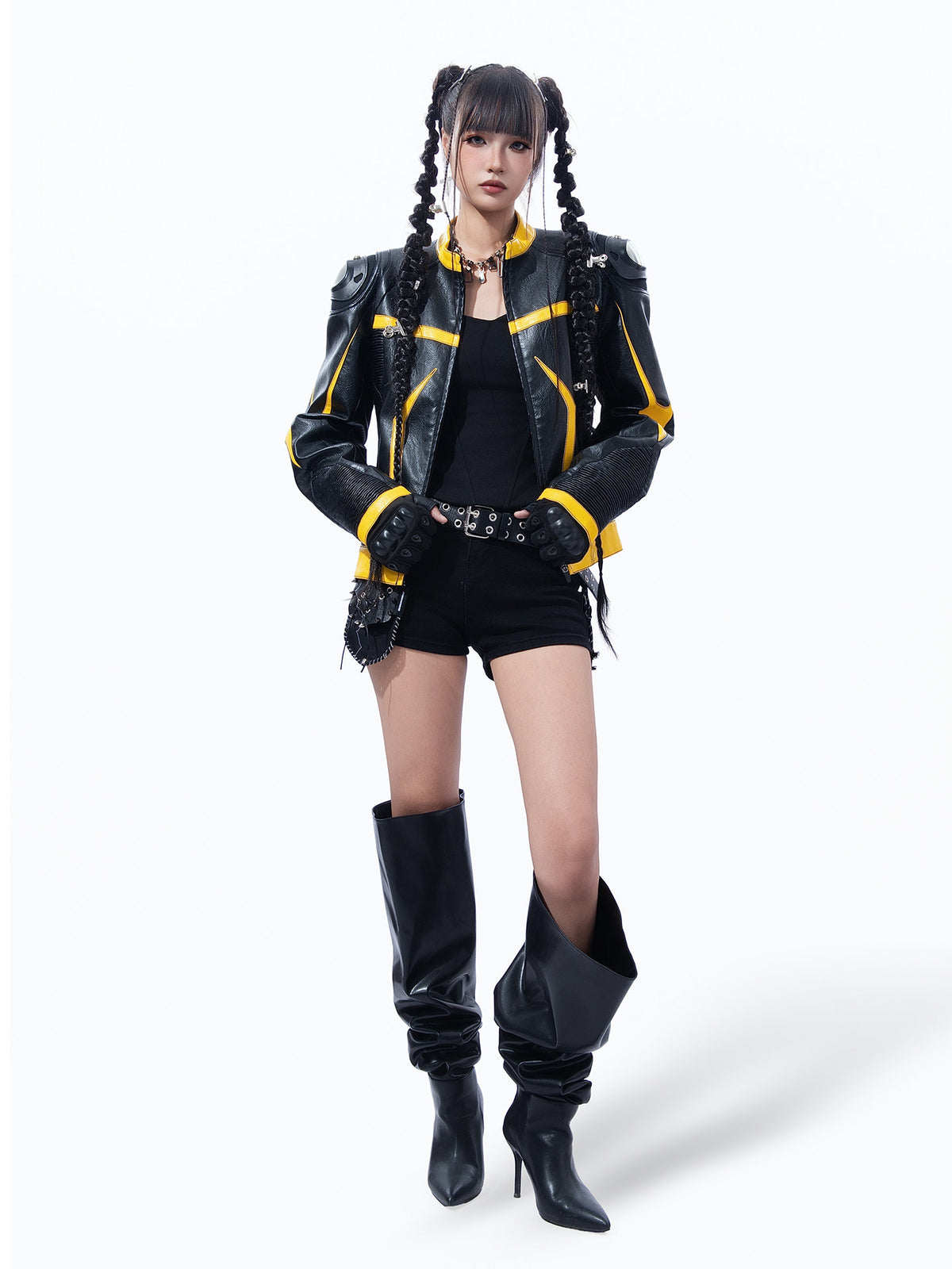 Techwear Shoulder‑Guard Racing Leather Jacket Casual Outerwear