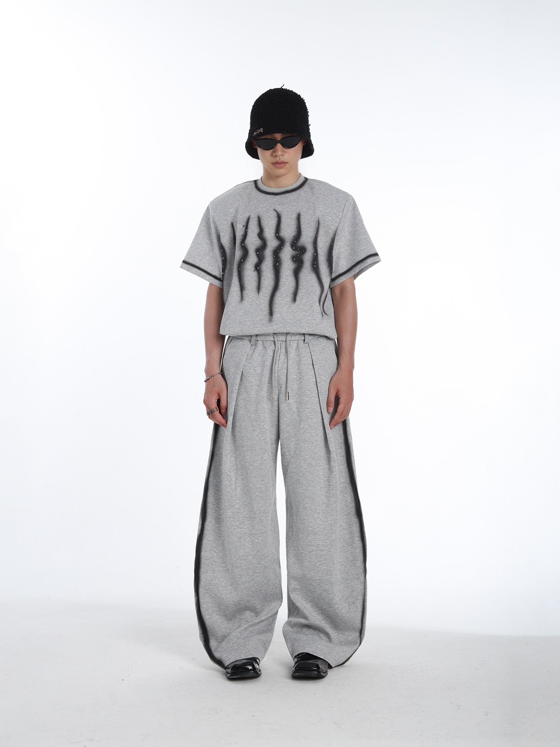 MEN'S RIVET WAVE PATTERN CASUAL COOL STREETWEAR T-SHIRT SET