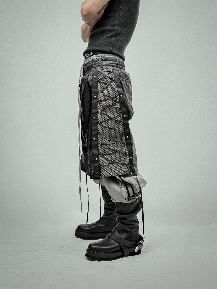 LACED MESH PANEL BOXING SHORTS