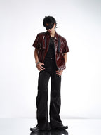 DARK PATCHWORK COLLARED LEATHER T-SHIRT