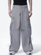 VINTAGE HEAVY‑DUTY ZIP WIDE‑LEG CASUAL CARGO PANTS