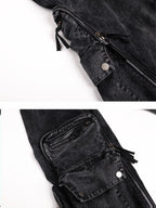 HEAVY-DUTY MULTI-POCKET WASTELAND CARGO VINTAGE WASHED DENIM JEANS
