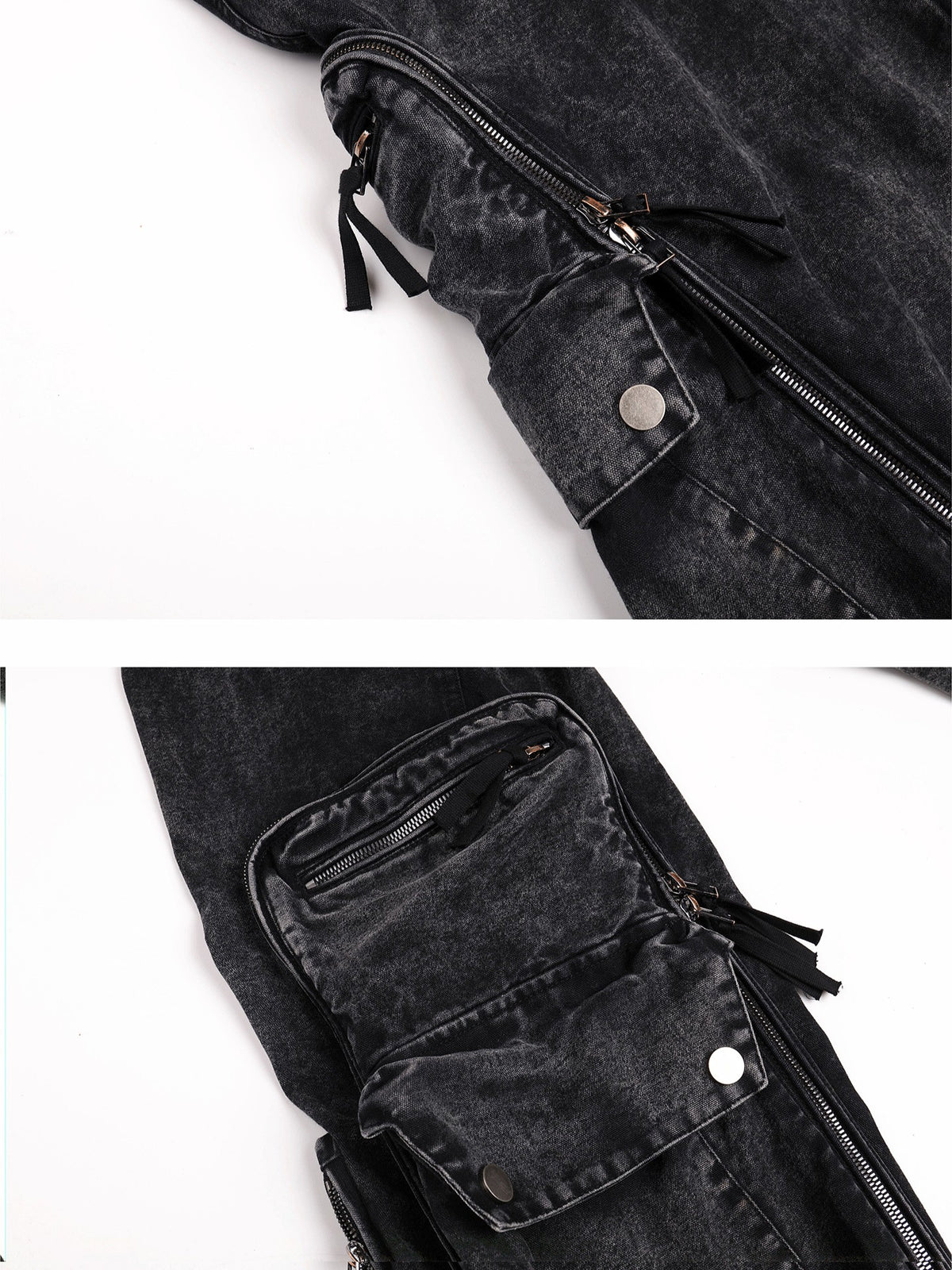 HEAVY-DUTY MULTI-POCKET WASTELAND CARGO VINTAGE WASHED DENIM JEANS
