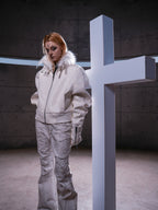 WHITE DEVIL FAUX FUR COLLAR LEATHER JACKET