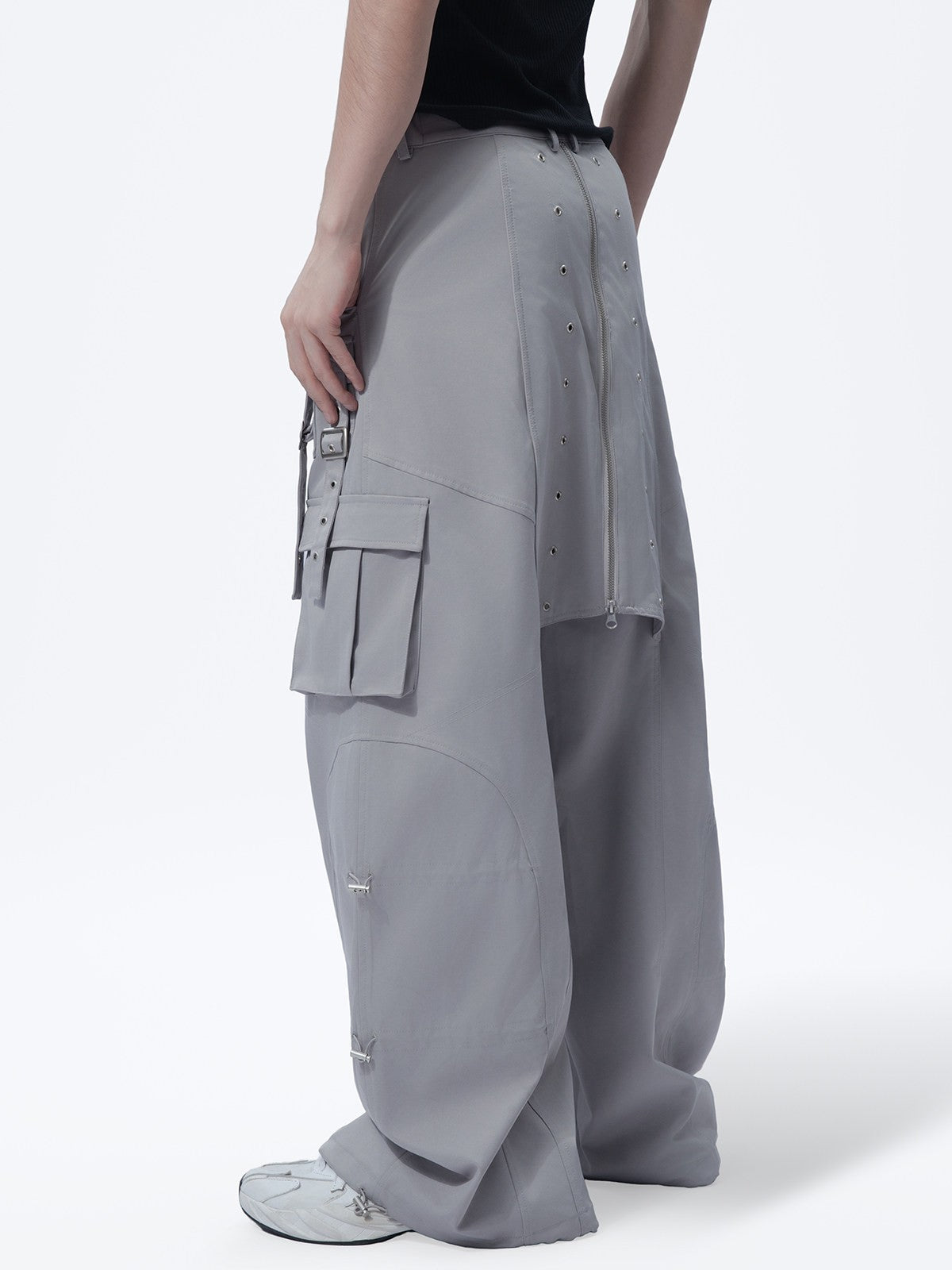 VINTAGE HEAVY‑DUTY ZIP WIDE‑LEG CASUAL CARGO PANTS