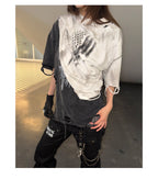 DISTRESSED PRINT RIPPED T-SHIRT