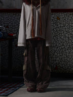 VINTAGE IRREGULAR MOTTLED TEXTURE EMBROIDERED MULTI-POCKET PANTS