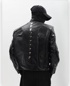 SILVER METAL BONE NICHE OVERSIZED LEATHER JACKET