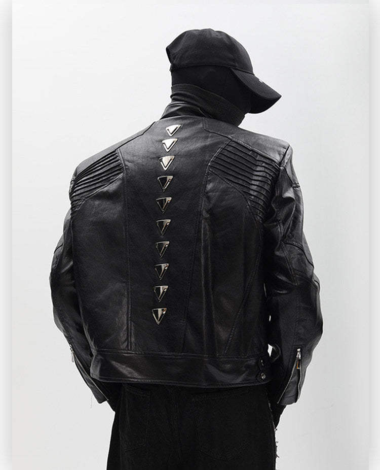 SILVER METAL BONE NICHE OVERSIZED LEATHER JACKET