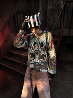 CAMO WAFFLE SKULL PRINT HOCKEY JERSEY LONG SLEEVE TEE