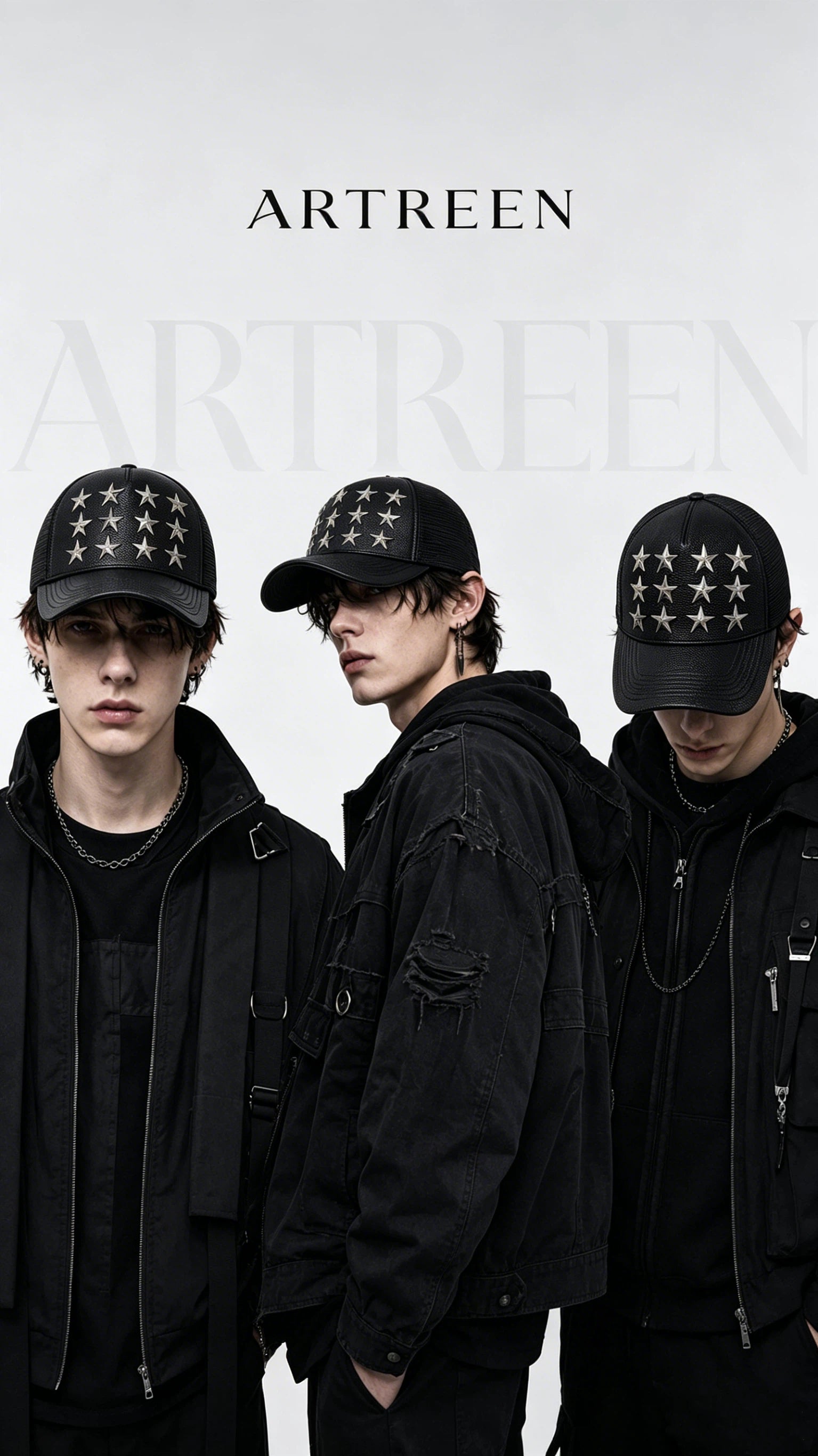STAR RIVET LITCHI LEATHER CURVED BRIM TRUCKER HAT
