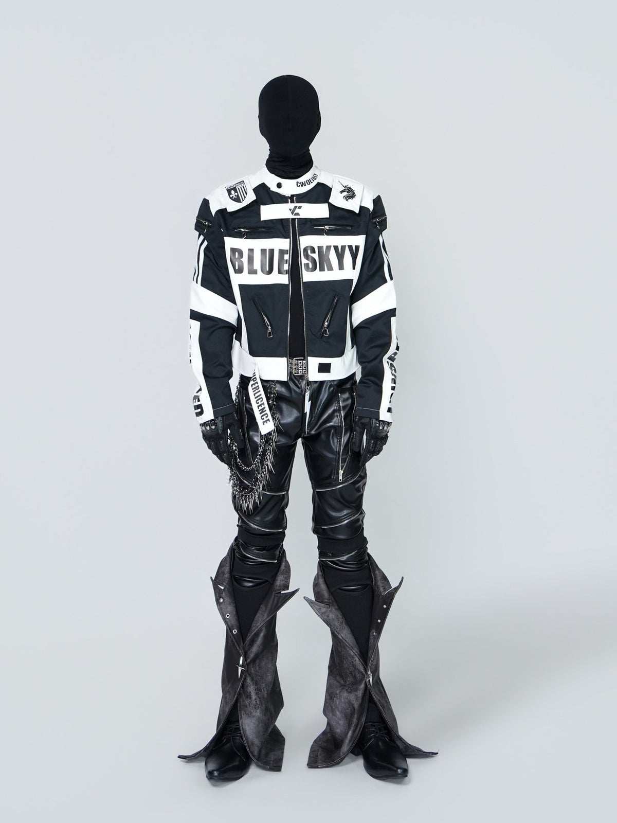 STAND COLLAR SPLICED RACING SUIT SHORT BIKER PU LEATHER JACKET