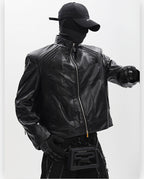 SILVER METAL BONE NICHE OVERSIZED LEATHER JACKET