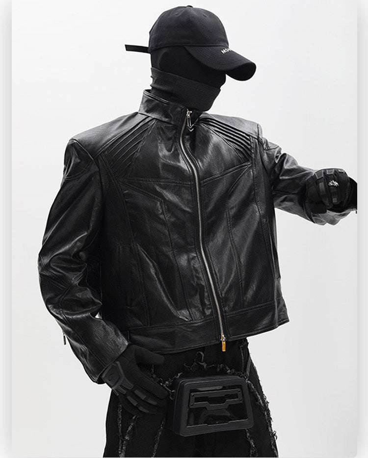 SILVER METAL BONE NICHE OVERSIZED LEATHER JACKET