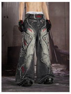 HEAVY-DUTY 3D CUT EMBROIDERY FLARE JEANS