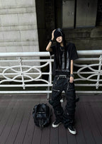 IRREGULAR STRUCTURE WAXED FLARED PANTS