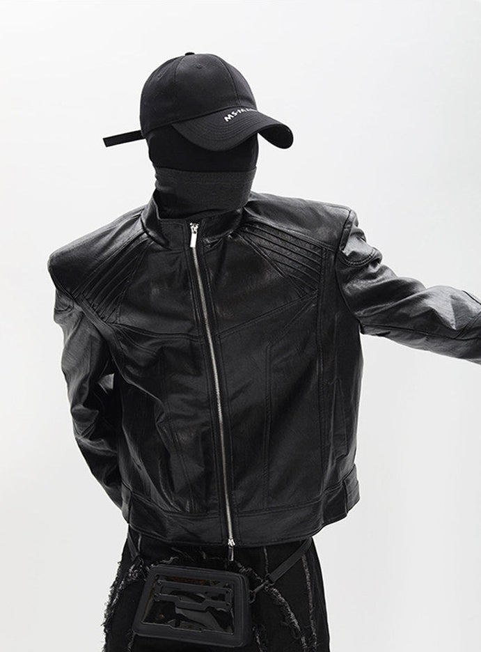 SILVER METAL BONE NICHE OVERSIZED LEATHER JACKET
