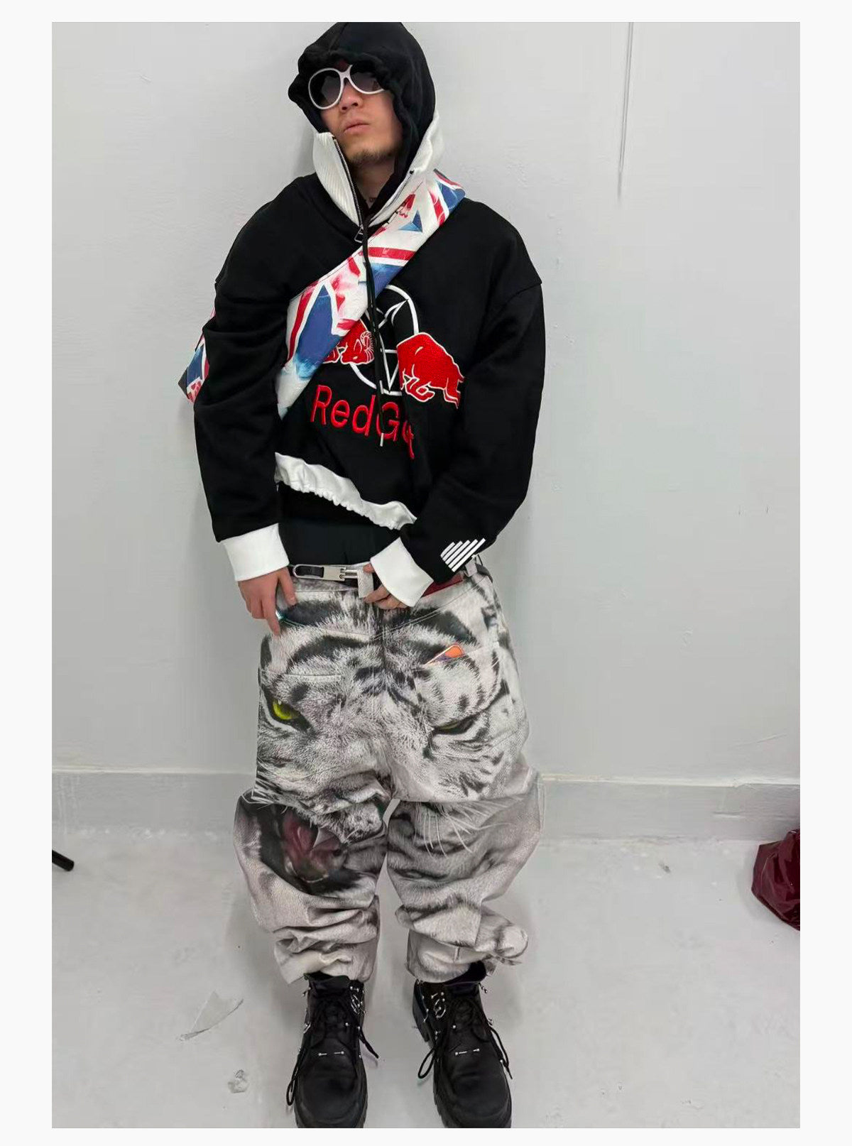 3D PRINTED WHITE TIGER WAXED JEANS