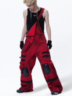 CYBERPUNK STYLE MULTI POCKET CARGO PANTS WITH KNEE GUARD DECOR