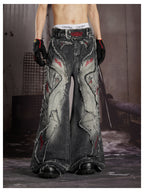 HEAVY-DUTY 3D CUT EMBROIDERY FLARE JEANS