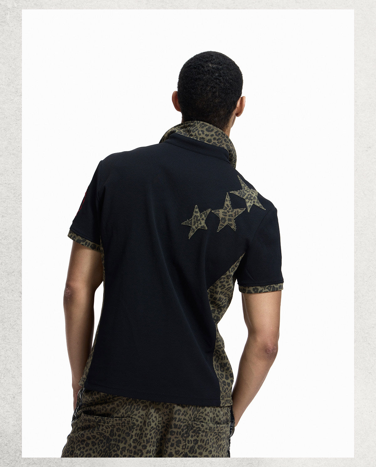 PRINTED AND LEOPARD-PRINT PANEL POLO SHIRT