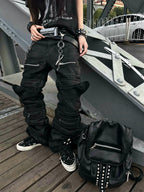 IRREGULAR STRUCTURE WAXED FLARED PANTS