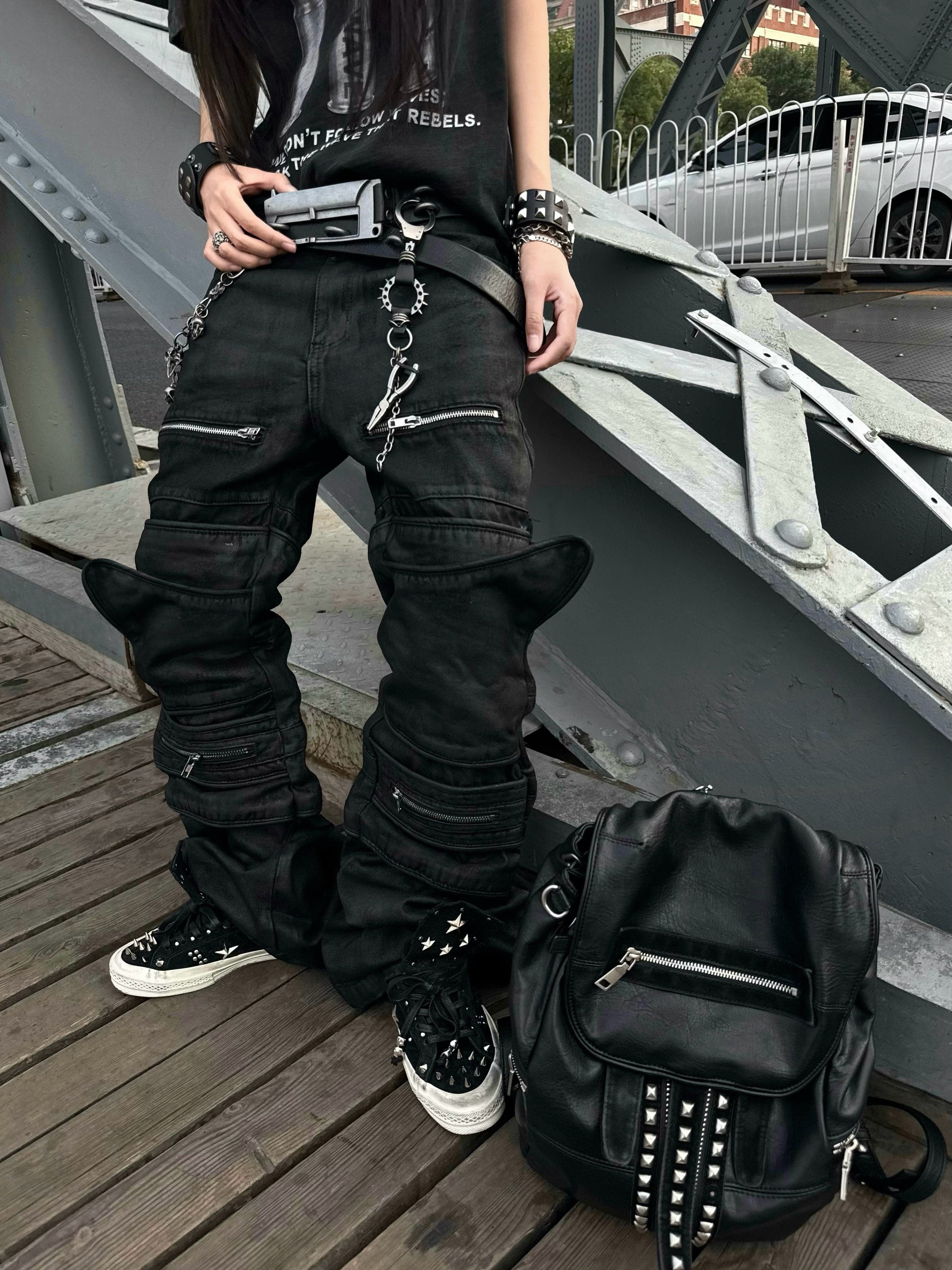 IRREGULAR STRUCTURE WAXED FLARED PANTS