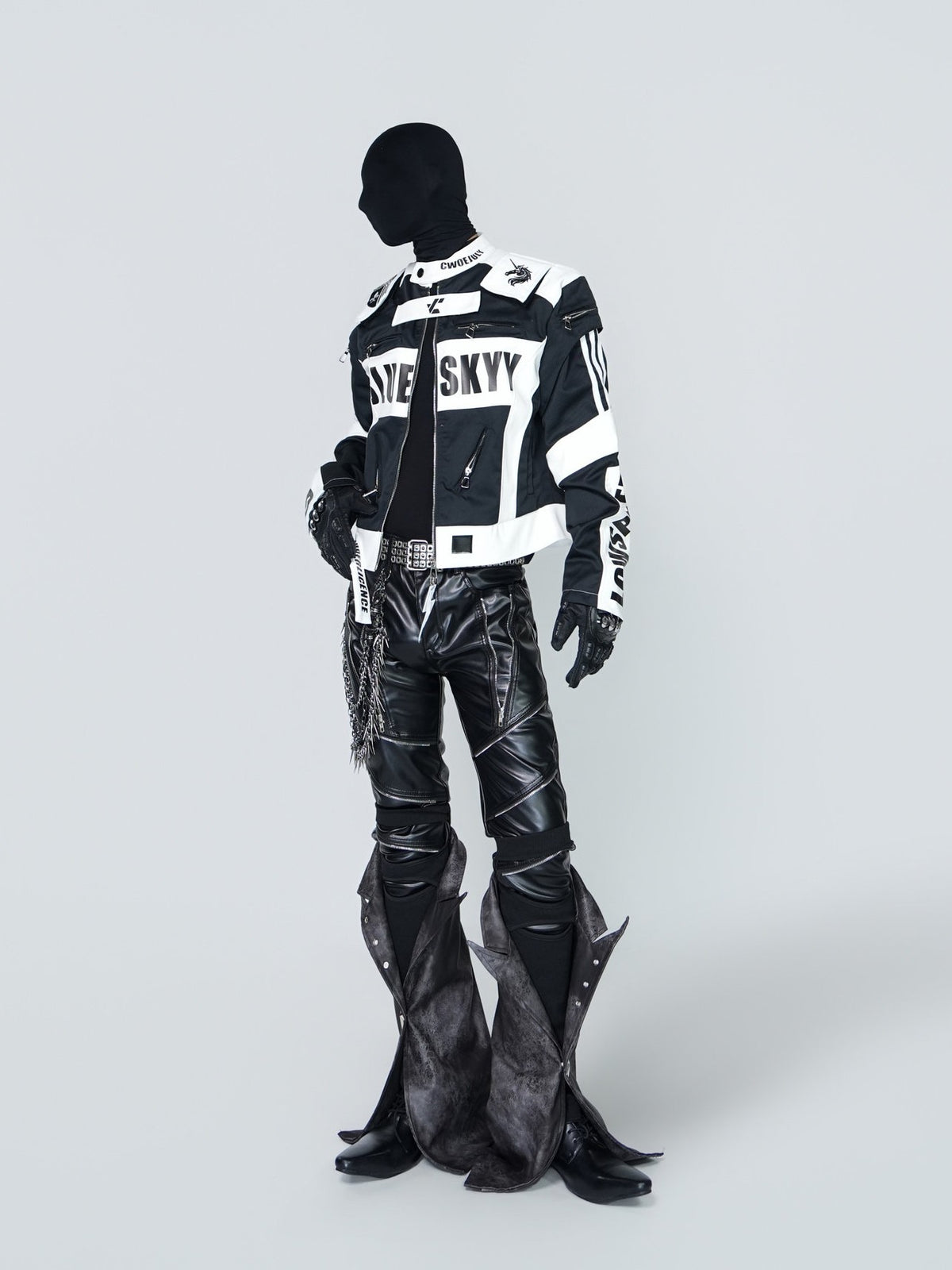 STAND COLLAR SPLICED RACING SUIT SHORT BIKER PU LEATHER JACKET